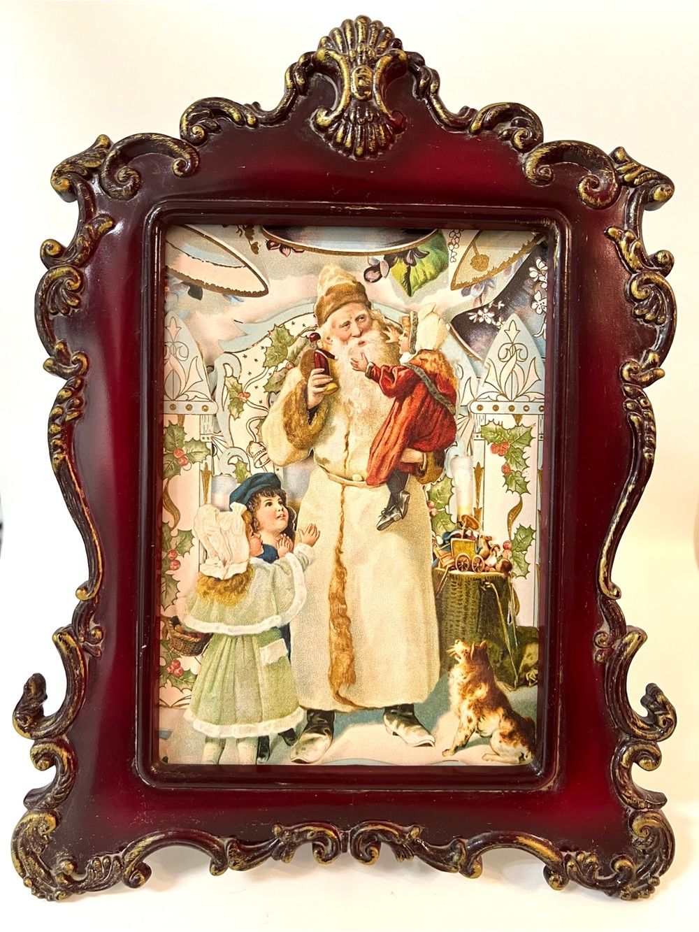 VTG Linco Burgundy Gold Ornate Photo Frame Baroque Style Taiwan 10x7.5 in